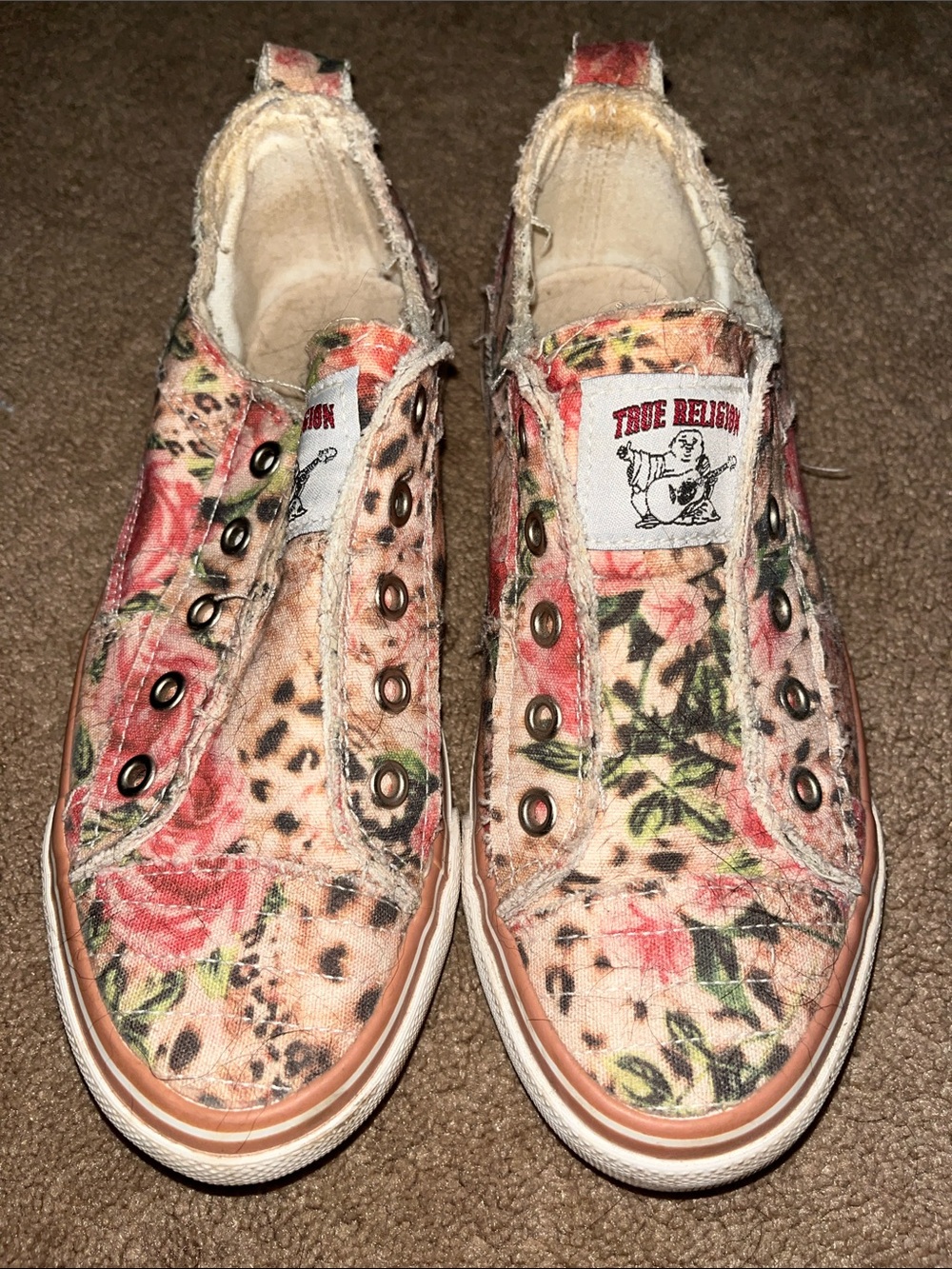 True Religion Floral & Leopard Canvas Slip-On Sneakers - Coral Pink